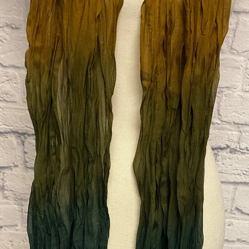 J. Jill Sheer Ombre Pleated Scarf in Forest Green Mustard and Brown